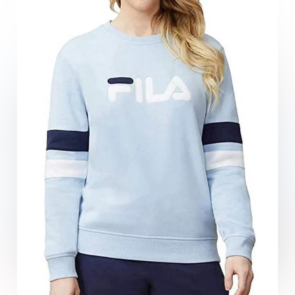 light blue crew neck fila hoodie